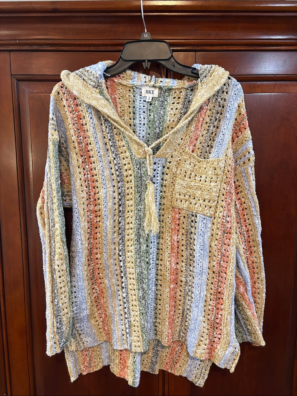 BKE Striped Hooded Knit Swim Cover-Up in Pastel Multicolor